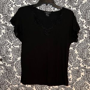 6/$20 Short Sleeve Lace Trim V-kneck Top